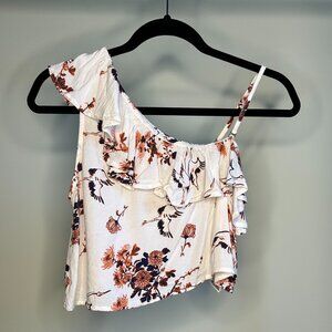 Roxy Lynette Floral White Pink Purple Tapioca Serene Crane Print Blouse Tank